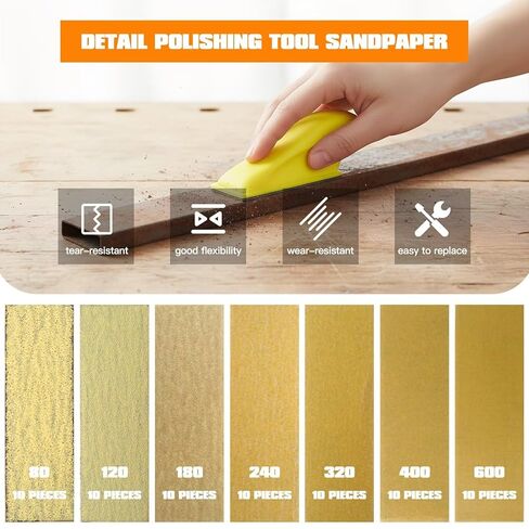 Micro Detail Sander Tool Kit, Mini Polishing Tool, Wood Sanding Sander 80/120/180/240/320/400/600 Grit Yellow Sandpaper, Micro Sander for Smoothing Surface, Multifunctional Mini Hand Tool in Saudi Arabia
