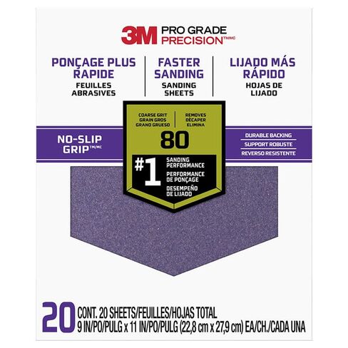 5 عبوات مكونة من 9 × 11 بوصة 3M 27080 Tri-20 Pro Grade، ورق صنفرة مانع للانزلاق بمقبض دقيق، 80 حبيبة، 20 عبوة in Kuwait