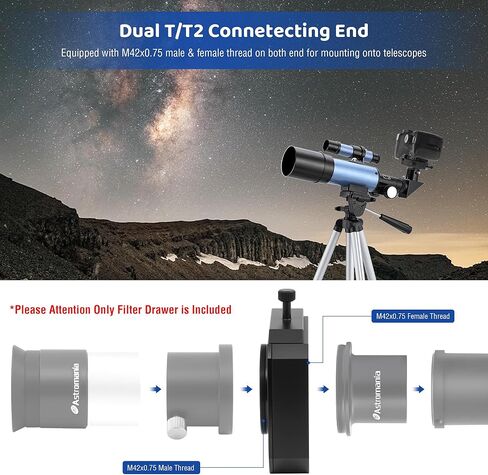 Astromania Telescope Filter Drawer, Astrophotography Filter Drawer with M42x0.75 T/T2 Thread on Both Ends - Bundle with - T2-Extension Tube Kit 5 8 10 15 20 40mm in Saudi Arabia