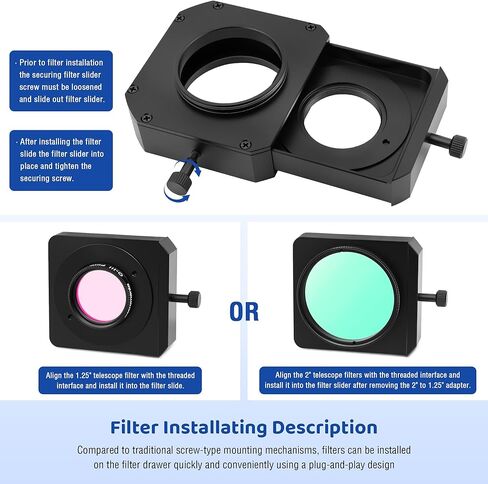 Astromania Telescope Filter Drawer, Astrophotography Filter Drawer with M42x0.75 T/T2 Thread on Both Ends - Bundle with - Laser Collimator Alignment 1.25 Inch in Saudi Arabia