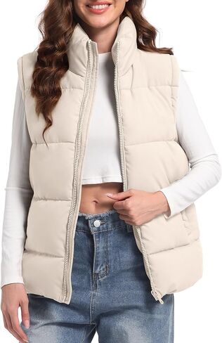WHN Women's Oversized Puffer Vest Sleeveless Padded Jacket Coat Zip Up Winter Warm Outerwear in Saudi Arabia