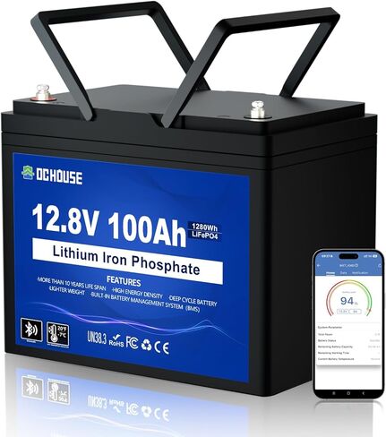 DC HOUSE 12V 100Ah Bluetooth LiFePO4 بطارية ليثيوم محرك التصيد in Kuwait
