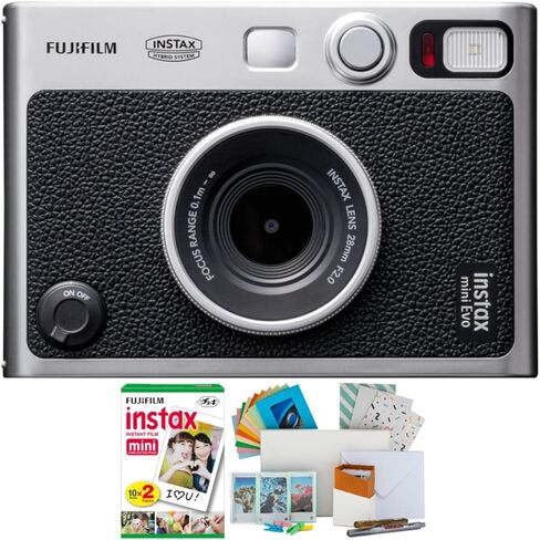 كاميرا Fujifilm Instax Mini EVO Hybrid الرقمية/الفورية مع حزمة أفلام Instax Mini Twin (20 تجربة) + مجموعة صندوق الصور والإطارات والبطاقات البريدية in Saudi Arabia