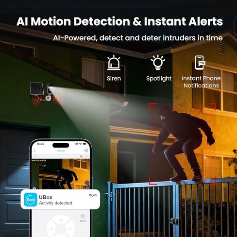 كاميرات مراقبة تعمل بالطاقة الشمسية لاسلكية في الهواء الطلق، كاميرات WiFi لأمن المنزل، كشف الحركة، إشعارات الهاتف الفورية، تخزين SD/سحابي، رؤية ليلية ملونة 2K، IP66 مقاومة للماء in Kuwait