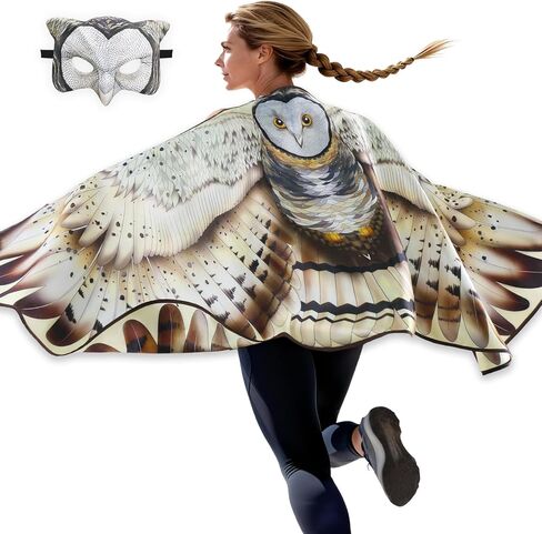 iROLEWIN Double-Sided Owl-Bird-Wings-Costume for Adults 3D Bird-Mask as Women Halloween Dress-up Feather Cape Party Gifts in Saudi Arabia