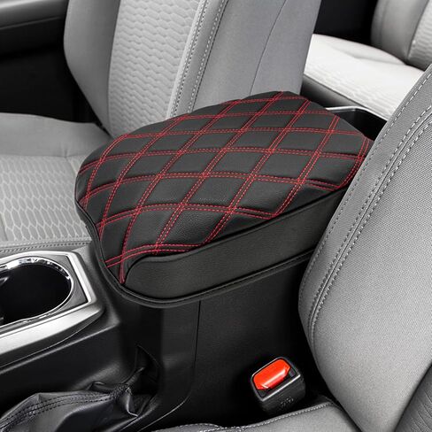 KBH Center Console Armrest Cover for Toyota Tacoma 2016-2023, Interior Accessories, Middle Console Lid Cushion, Arm Rest Cover Protector, Vinyl Leather, Black-Red Stitches in Saudi Arabia