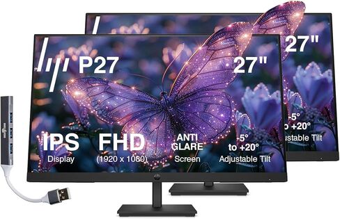 HP P27 G5 27 "FHD IPS Monitor مع وقت استجابة 5 مللي ثانية ، مضاد للوهج ، وميض خالٍ ، و Vesa Mount (100 × 100 مم) ، و DisplayPort ، و HDMI & Dockztorm USB Port. in Kuwait