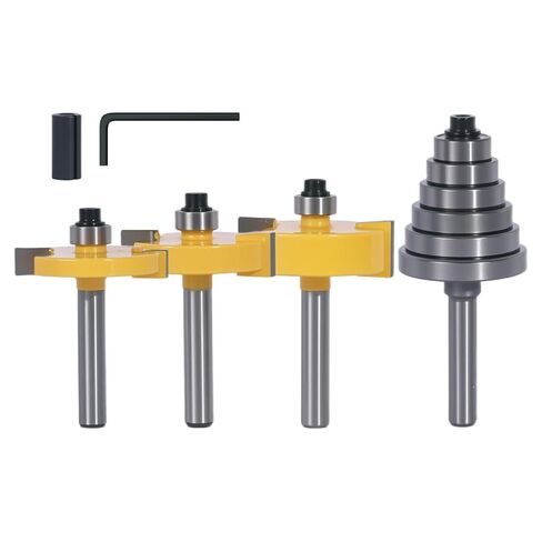 1/4 Inch Shank Rabbet Router Bit Set, 3 Pieces Carbide Tipped Rabbeting Router Bit with 6 Bearings Set, Interchangeable and Adjustable Bearing in Kuwait