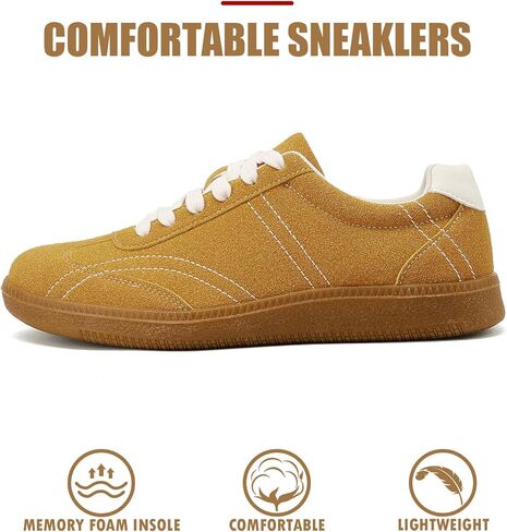 COOLLULU Women Retro Sneakers for Women Lightweight Lace-Up Shoes Suede Fashion Sneakers with Memory Foam Insoles Comfortable Walking Footwear Non-Slip Tennis Shoes in Saudi Arabia