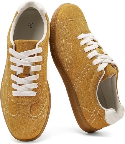 COOLLULU Women Retro Sneakers for Women Lightweight Lace-Up Shoes Suede Fashion Sneakers with Memory Foam Insoles Comfortable Walking Footwear Non-Slip Tennis Shoes in Saudi Arabia