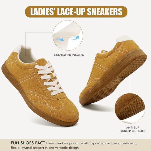 COOLLULU Women Retro Sneakers for Women Lightweight Lace-Up Shoes Suede Fashion Sneakers with Memory Foam Insoles Comfortable Walking Footwear Non-Slip Tennis Shoes in Saudi Arabia