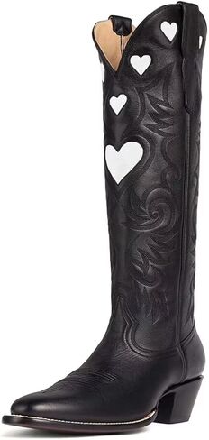Agodor Cowboy Boots for Women Heart Cowgirl Boots Classic Embroidered Women Wide Calf Knee High Boots Chunky Heel Pointed Toe Pull On Fashion Western Boot in Saudi Arabia