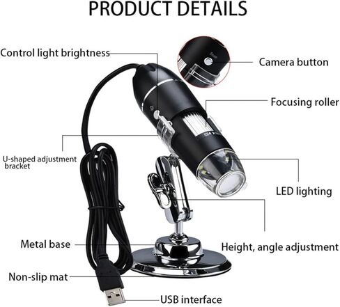 VALICLUD مجهر USB عالي الطاقة مكبر إلكتروني محمول لصيانة الصناعة وتحديد المجوهرات مع قاعدة قابلة للتعديل متوافقة مع الأجهزة باللون الأسود in Saudi Arabia