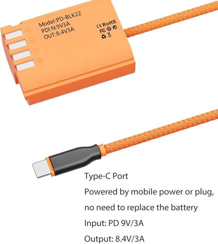 Pomya PD BLK22 USB C PD إلى BLK22 كابل طاقة بطارية الدمية، متوافق مع Lumix GH6 GH5 II DC S5 S5 II IIX GH5II in Kuwait