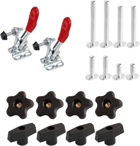 POWERTEC 72229 T Track 5/16"-18 Threaded Knob & T Bolts w/ 2PK Toggle Clamp Kit, 60lbs Holding Capacity, 201A Quick Release Horizontal Clamps w/Antislip Rubber Pressure Tip, Woodworking Jigs,Fixtures in Saudi Arabia