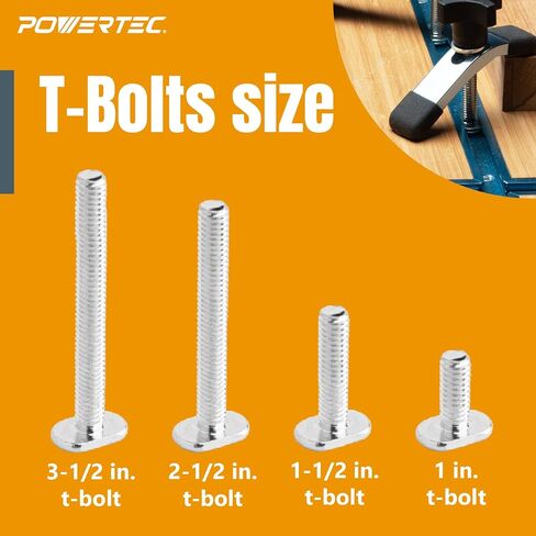 POWERTEC 72229 T Track 5/16"-18 Threaded Knob & T Bolts w/ 2PK Toggle Clamp Kit, 60lbs Holding Capacity, 201A Quick Release Horizontal Clamps w/Antislip Rubber Pressure Tip, Woodworking Jigs,Fixtures in Saudi Arabia