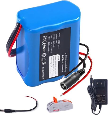 حزمة واحدة 24 فولت 2.6 أمبير في الساعة بطارية ليثيوم ذاتية الصنع، مشروع DIY قابل للتطبيق، سيارة RC، روبوت، ألواح شمسية، شريط إضاءة LED، كاميرا CCTV، إلخ، مع شاحن، سلك موصلات عارية، موصل كابل للأطفال في السيارات in Kuwait