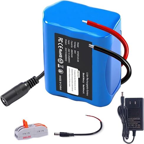 حزمة واحدة 24 فولت 2.6 أمبير في الساعة بطارية ليثيوم ذاتية الصنع، مشروع DIY قابل للتطبيق، سيارة RC، روبوت، ألواح شمسية، شريط إضاءة LED، كاميرا CCTV، إلخ، مع شاحن، سلك موصلات عارية، موصل كابل للأطفال في السيارات in Kuwait