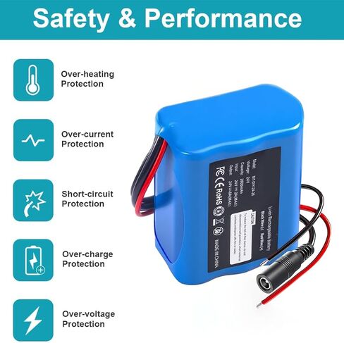 حزمة واحدة 24 فولت 2.6 أمبير في الساعة بطارية ليثيوم ذاتية الصنع، مشروع DIY قابل للتطبيق، سيارة RC، روبوت، ألواح شمسية، شريط إضاءة LED، كاميرا CCTV، إلخ، مع شاحن، سلك موصلات عارية، موصل كابل للأطفال في السيارات in Kuwait