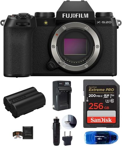 حزمة هيكل الكاميرا الرقمية FUJIFILM X-S20، تتضمن: بطارية Fujifilm NP-W235 الاحتياطية، وبطاقة ذاكرة SanDisk Extreme PRO SDXC بسعة 256 جيجابايت والمزيد (6 عناصر) in Saudi Arabia