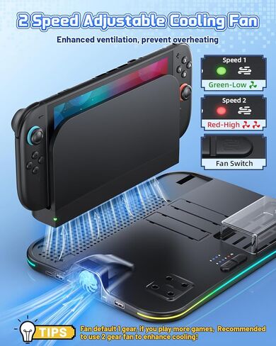 [Switch 2/1 Compatible] FASTSNAIL Charging Dock & Orgainzer Station & Cooling Fan for Nintendo Switch 2/1/OLED, Storage Stand for JoyCon 2/1 with 12 Card Slots, Controller/Headset Holder, 9 RGB Modes in Saudi Arabia