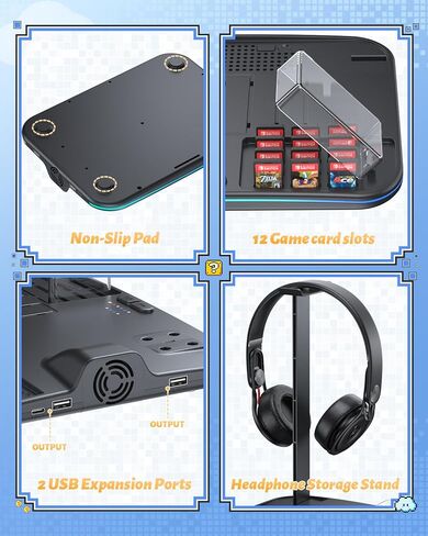 [Switch 2/1 Compatible] FASTSNAIL Charging Dock & Orgainzer Station & Cooling Fan for Nintendo Switch 2/1/OLED, Storage Stand for JoyCon 2/1 with 12 Card Slots, Controller/Headset Holder, 9 RGB Modes in Saudi Arabia