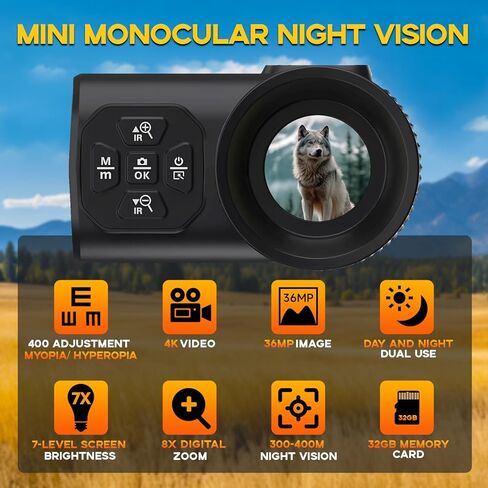 4K Night Vision Monocular for Adults – Infrared Digital Night Vision Device with Starlight Sensor, 7-Level IR Brightness, 8× Digital Zoom – for Hunting, Security, Wildlife & Outdoor Night Use in Saudi Arabia