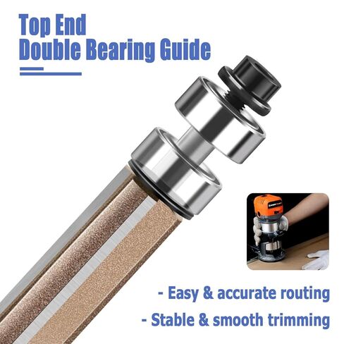 Mesee 4Pcs Top Bearing Flush Trim Router Bit Set 1/4" Shank 3-Flute Flush Trim Bits with Double Bearings Woodworking Carbide Tipped Triple Flute Template Pattern Trimming Cutter - 1/4" 5/16" 3/8" 1/2" in Saudi Arabia