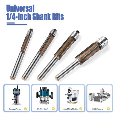 Mesee 4Pcs Top Bearing Flush Trim Router Bit Set 1/4" Shank 3-Flute Flush Trim Bits with Double Bearings Woodworking Carbide Tipped Triple Flute Template Pattern Trimming Cutter - 1/4" 5/16" 3/8" 1/2" in Saudi Arabia
