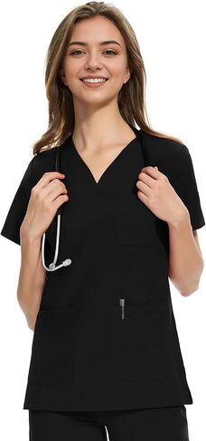 COZYFIT Medical Scrub Tops for Women - Soft Stretch,Curved V-Neck Scrub Tops with 3 Pockets in Kuwait