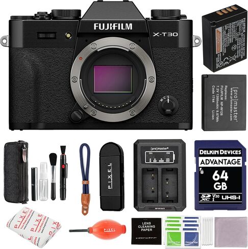حزمة هيكل كاميرا FUJIFILM X-T30 III بدون مرآة (أسود) مع بطارية NP-W126S إضافية، وشاحن مزدوج، وبطاقة SD سعة 64 جيجابايت، والمزيد من الملحقات المتقدمة in Saudi Arabia