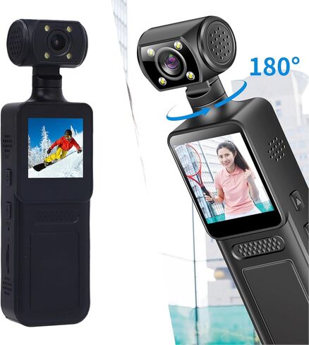 4K WiFi Action Camera with 180° Rotating Lens and LED Light, 40MP Ultra HD, 135° Wide Angle, APP Control Water Proof Handheld Camera for Outdoor Sports, 1000mAh Long Battery in Kuwait