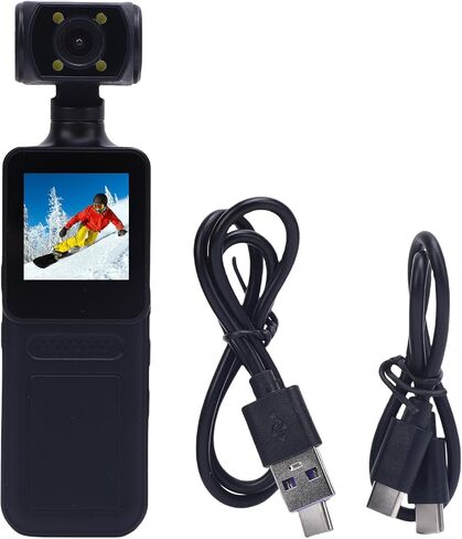 4K WiFi Action Camera with 180° Rotating Lens and LED Light, 40MP Ultra HD, 135° Wide Angle, APP Control Water Proof Handheld Camera for Outdoor Sports, 1000mAh Long Battery in Kuwait