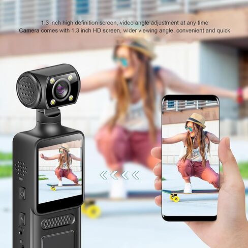 4K WiFi Action Camera with 180° Rotating Lens and LED Light, 40MP Ultra HD, 135° Wide Angle, APP Control Water Proof Handheld Camera for Outdoor Sports, 1000mAh Long Battery in Kuwait