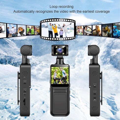 4K WiFi Action Camera with 180° Rotating Lens and LED Light, 40MP Ultra HD, 135° Wide Angle, APP Control Water Proof Handheld Camera for Outdoor Sports, 1000mAh Long Battery in Kuwait