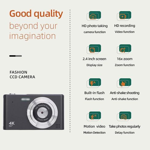 ASHATA 48MP 4K Digital Camera, Retro CCD Camera Digital SLR Camera for Photography, 16x Zoom, 2.4 Screen, Built in Flash, Autofocus, Vlogging Video Cameras for Travel (Black) in Saudi Arabia