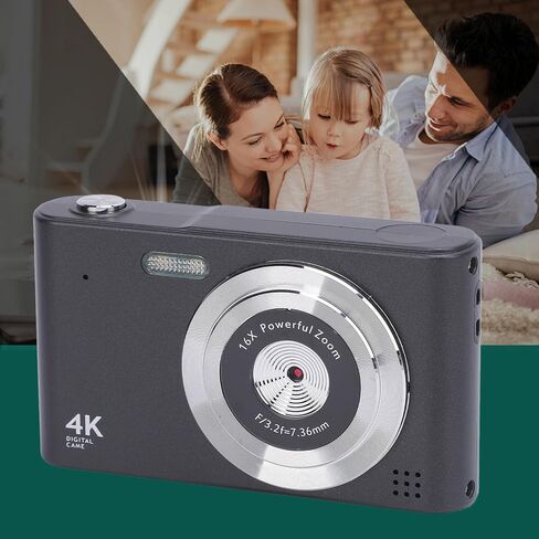 ASHATA 48MP 4K Digital Camera, Retro CCD Camera Digital SLR Camera for Photography, 16x Zoom, 2.4 Screen, Built in Flash, Autofocus, Vlogging Video Cameras for Travel (Black) in Saudi Arabia
