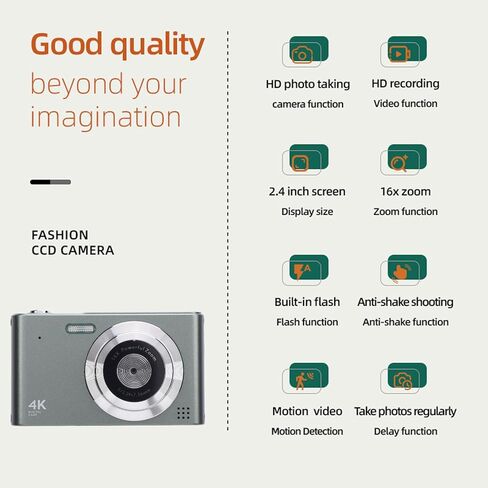 ASHATA 48MP 4K Digital Camera, Retro CCD Camera Digital SLR Camera for Photography, 16x Zoom, 2.4 Screen, Built in Flash, Autofocus, Vlogging Video Cameras for Travel (Green) in Saudi Arabia