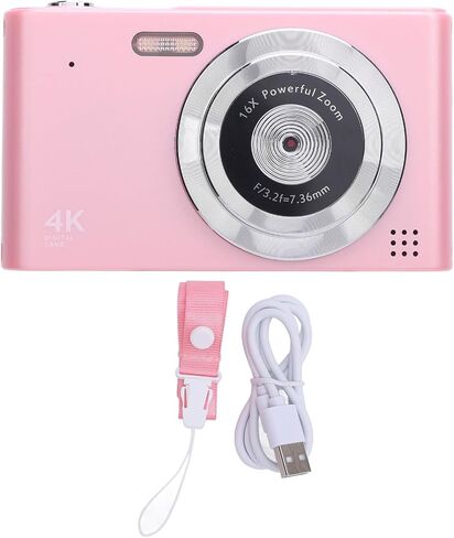 ASHATA 48MP 4K Digital Camera, Retro CCD Camera Digital SLR Camera for Photography, 16x Zoom, 2.4 Screen, Built in Flash, Autofocus, Vlogging Video Cameras for Travel (Pink) in Saudi Arabia