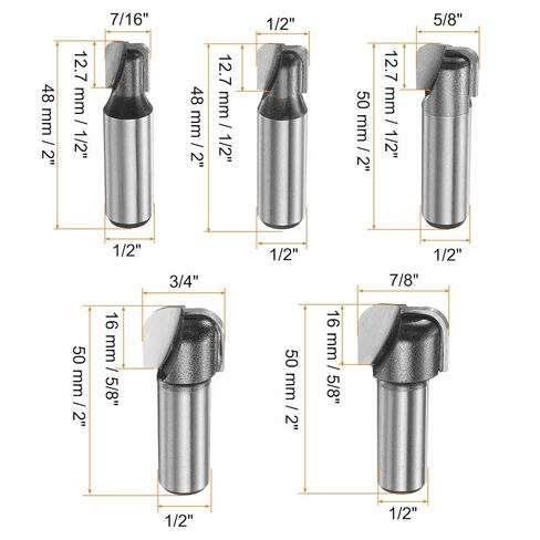 HARFINGTON 5Pcs Bowl and Tray Bit Set Cutting Diameter 1/2" Shank Radius Carbide Tipped Carving CNC Router Bits for Woodworking Milling in Saudi Arabia