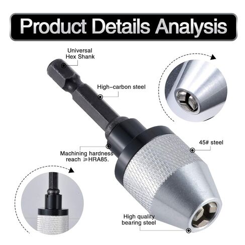 0.3-6.5mm Keyless Drill Chuck Conversion Tool Adapter, Mini 3-Jaw Drill Chuck Quick Change Converter Screwdriver Driver Adapter with 1/4'' Hex Shank for Micro-Production or Medical Industry in Saudi Arabia