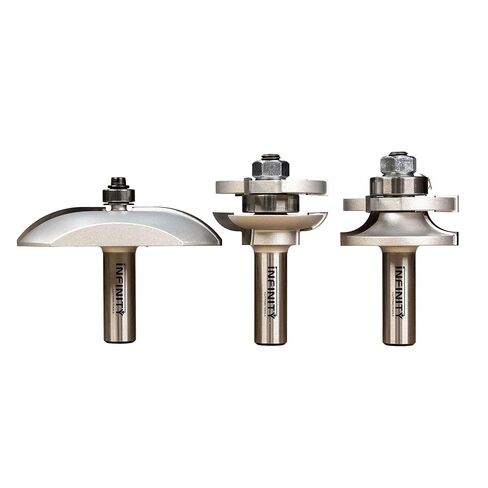 Infinity Tools 1/2" Shank 3-Pc Cabinet Door Router Bit Set – Factory-Matched Raised Panel & Rail & Stile Bits with Free Setup Block (Cove) in Saudi Arabia