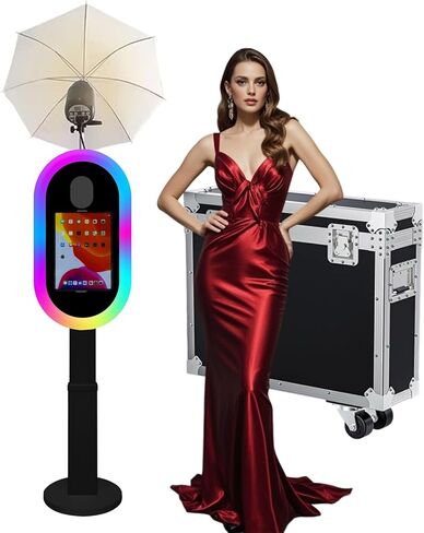 Photo Booth Compatible with iPad Photo Booth for 10.2"-13" with RGB Light and Flashlight Shell Stand Selfie Photobooth Machine for Events Rental Wedding (White, Machine+Camera) in Saudi Arabia