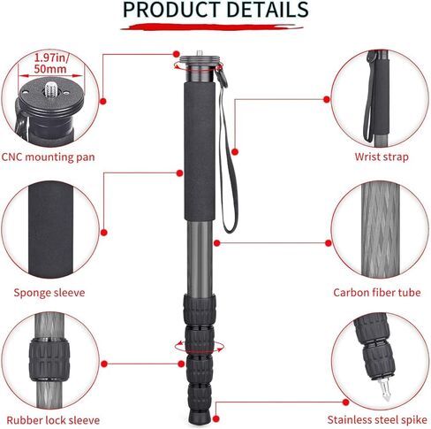 Monopod/Unipod من ألياف الكربون شديدة التحمل مقاس 70 بوصة (رأس اختياري مزدوج) متوافق مع كاميرا Leica M EV1 بدون مرآة in Saudi Arabia