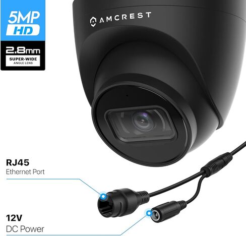كاميرا Amcrest Turret POE المُجددة بدقة 5 ميجابكسل، كاميرا IP خارجية POE مع ميكروفون/صوت، كاميرات مراقبة أمنية 5 ميجابكسل، 132 درجة FOV، IP67، MicroSD (256 جيجابايت) أسود REP-IP5M-T1179EB-AI-V3 in Kuwait