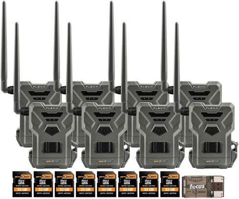 Spypoint Flex M Pack 28MP Cellular Trail Cameras (2 pack) مع بطاقة ذاكرة عالية السرعة 32 جيجابايت (4 عبوات) وقارئ بطاقة عالية السرعة (7 عناصر) in Kuwait
