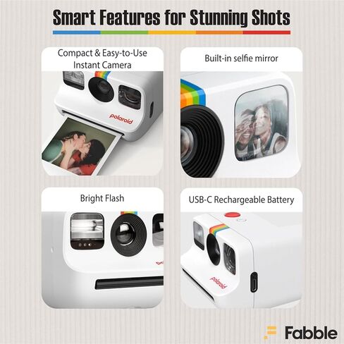 مجموعة كاميرا Polaroid Go Generation 2 الفورية (أبيض) مع 48 لقطة فيلم فورية، وحافظة صلبة متينة، وقطعة قماش ناعمة للتنظيف من الألياف الدقيقة، وكابل شحن USB-C متضمن in Saudi Arabia