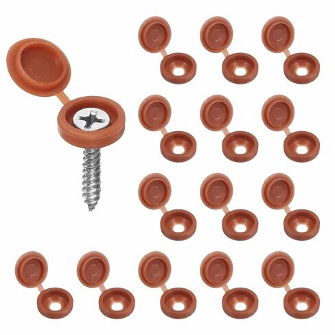 HARFINGTON 200pcs Plastic Hinged Screw Cover Caps 5.4mm / 0.21" Shutter Screw Caps Fold Snap Washer Covers for Windows Outside Railings Furniture, Brown in Saudi Arabia