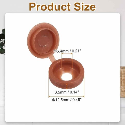 HARFINGTON 200pcs Plastic Hinged Screw Cover Caps 5.4mm / 0.21" Shutter Screw Caps Fold Snap Washer Covers for Windows Outside Railings Furniture, Brown in Saudi Arabia