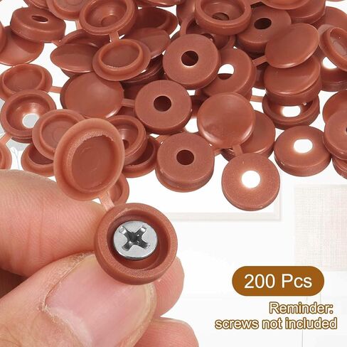 HARFINGTON 200pcs Plastic Hinged Screw Cover Caps 5.4mm / 0.21" Shutter Screw Caps Fold Snap Washer Covers for Windows Outside Railings Furniture, Brown in Saudi Arabia